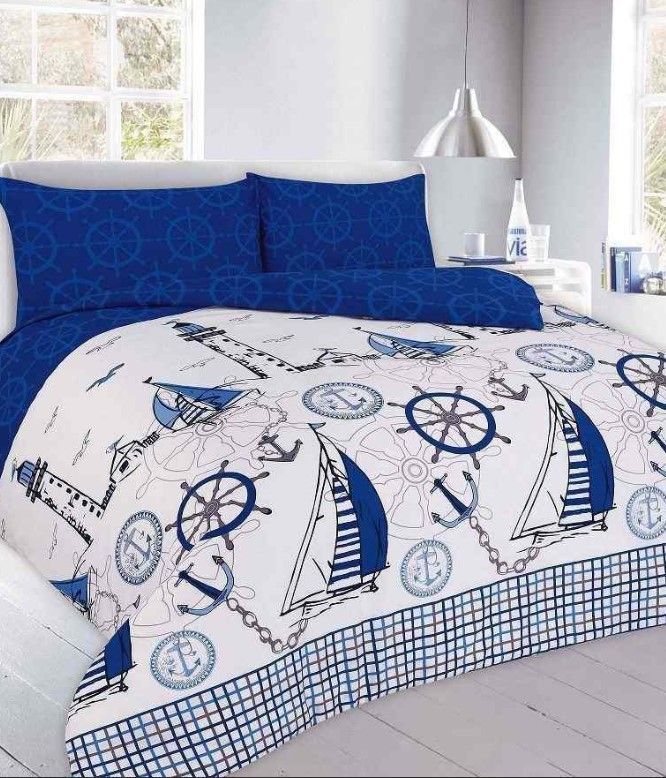 Nautical Cotton Bed Sheets Spread, Nautical Cotton Duvet Cover Set