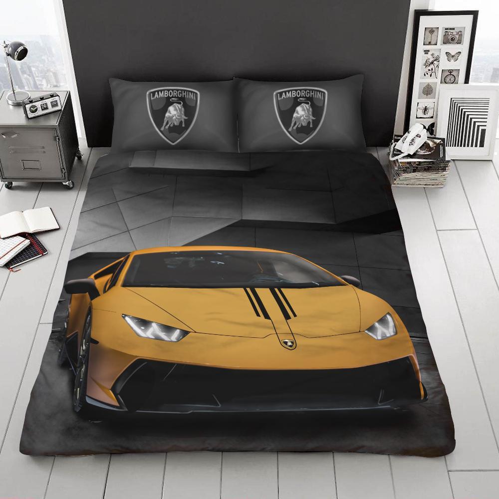 BEST Lamborghini Car yellow grey Duvet Cover Bedding Set2