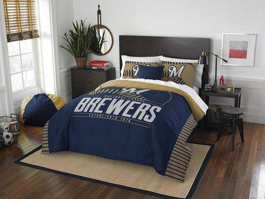 BEST Milwaukee Brewers MLB blue Duvet Cover Bedding Set1