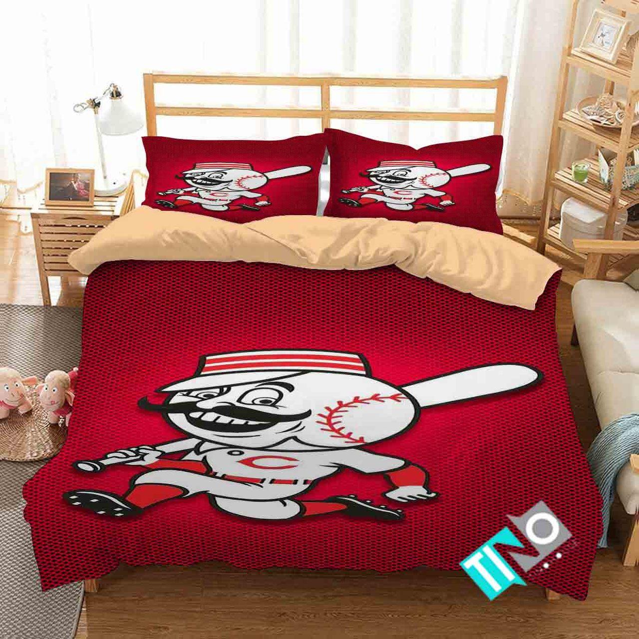 BEST Cincinnati Reds MLB logo red Duvet Cover Bedding Set2