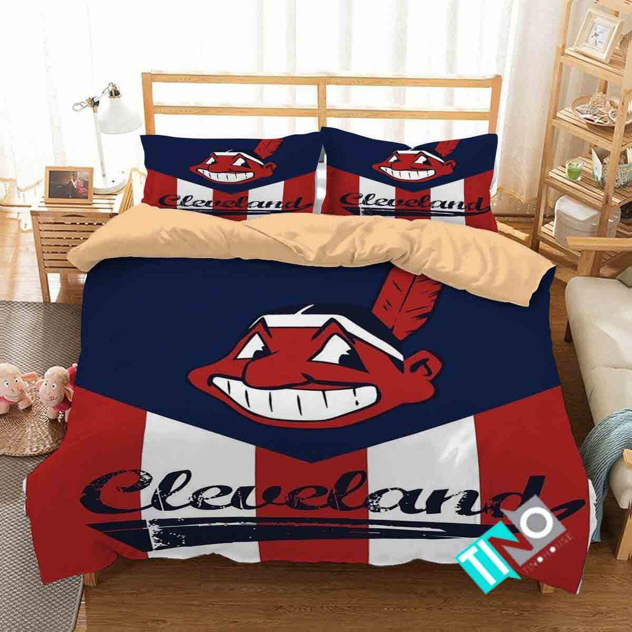 BEST Cleveland Indians MLB logo Duvet Cover Bedding Set1