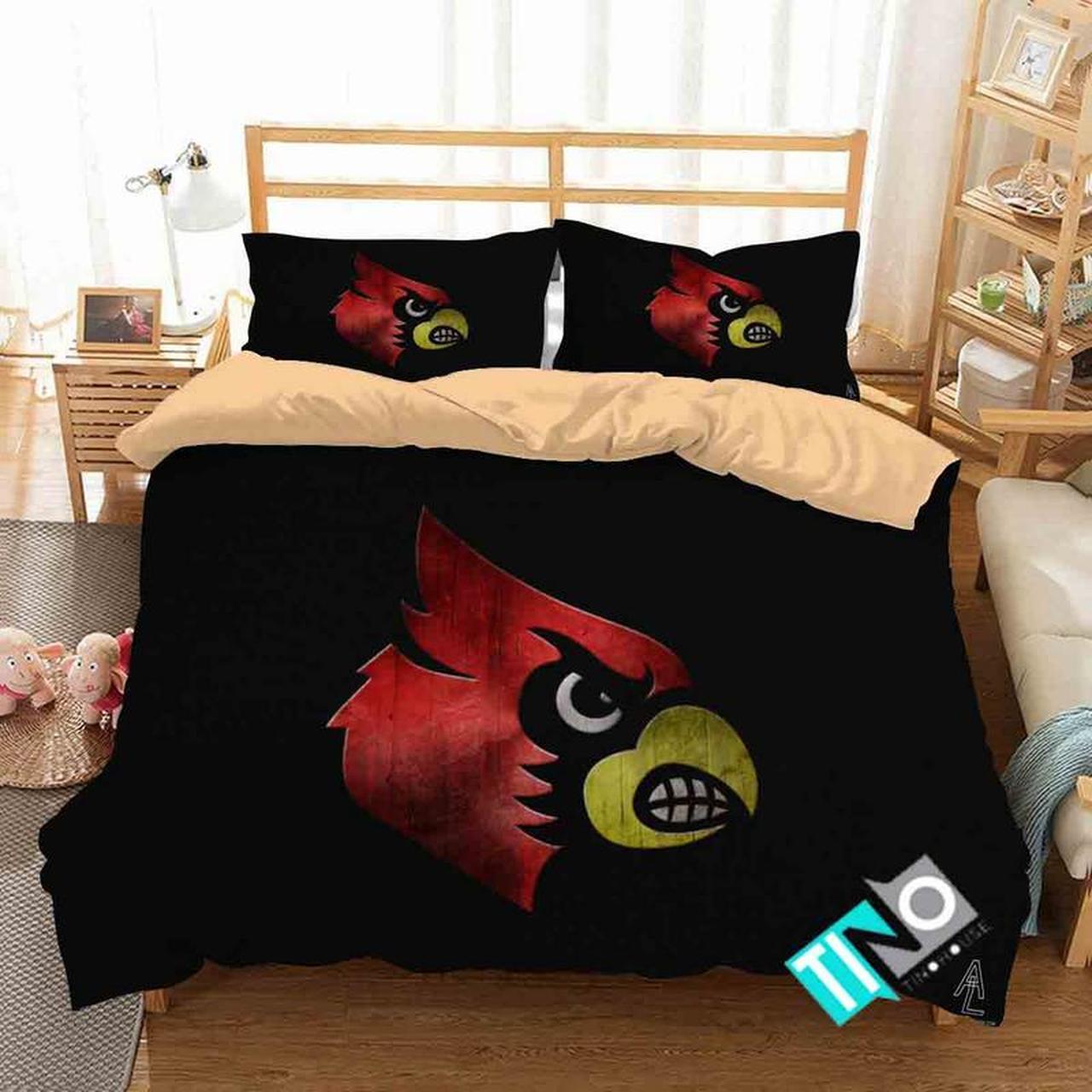 BEST Louisville Cardinals NCAA Logo black Duvet Cover Bedding Set2