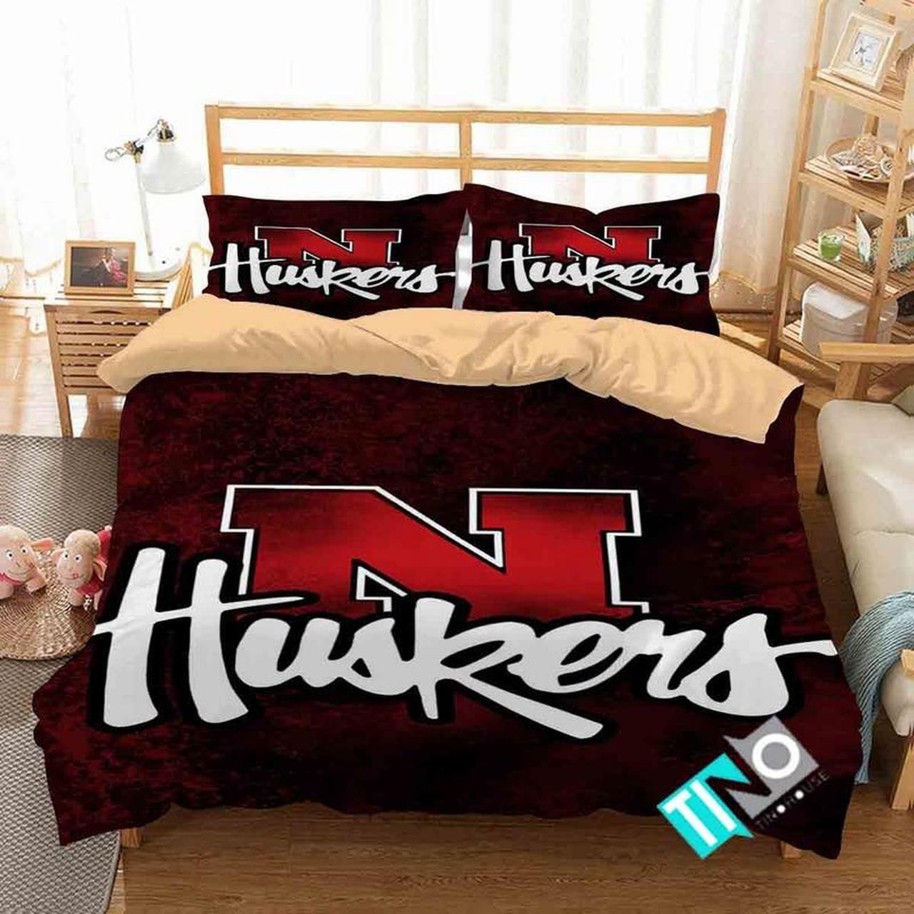 BEST Nebraska Cornhuskers NCAA Logo red Duvet Cover Bedding Set2