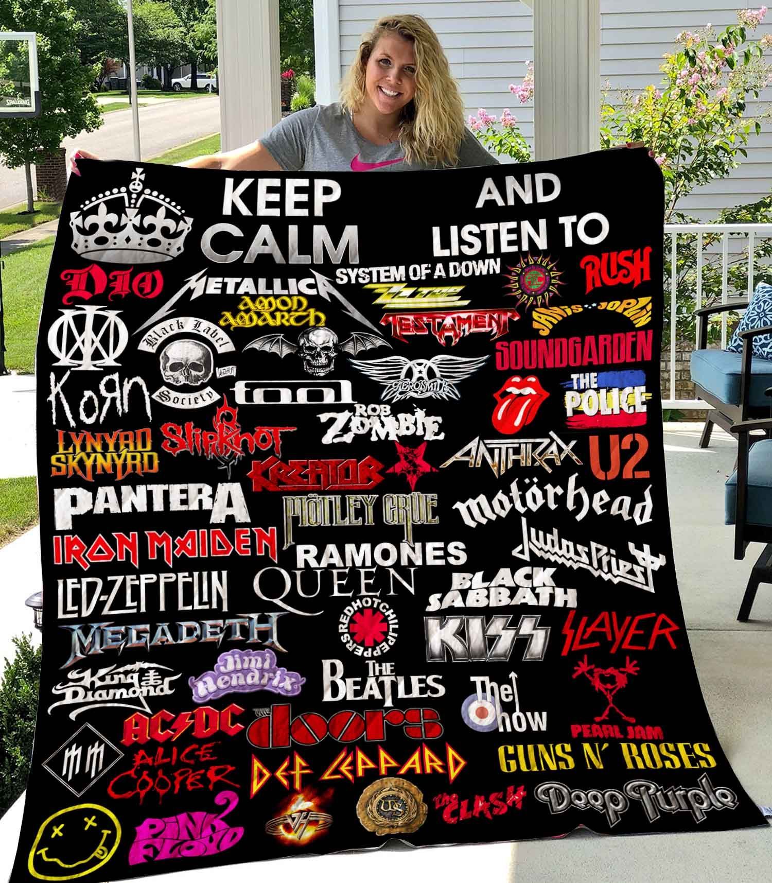 Keep Calm And Listen To Rock Quilt